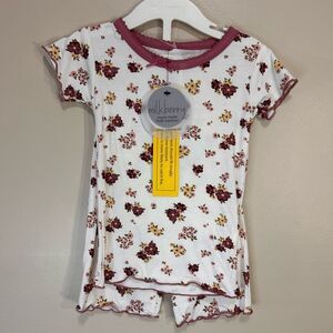 Milkberry Girls Pajamas 3T White Purple Floral Bamboo 2pc Set Lettuce Hem Shorts